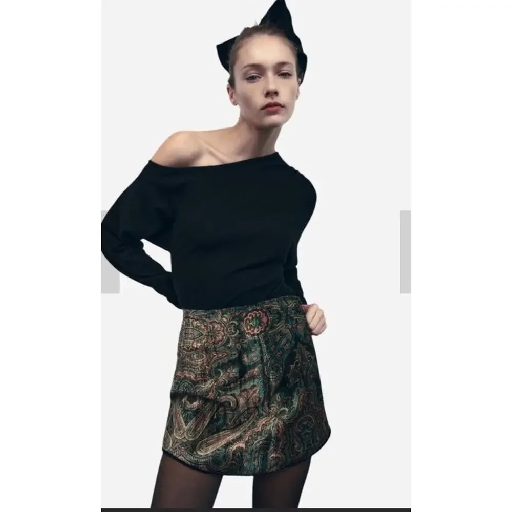 Zara Velvet Paisley Min Skirt L Whimsigoth Grunge Indie Fairly